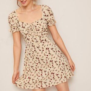 SHEIN Ditsy Rose Floral Print Ruffled Mini Dress
